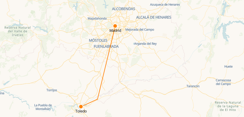 Mapa del tren de Madrid a Toledo
